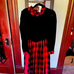 Yves Saint Laurent black velvet and buffalo plaid taffeta dress